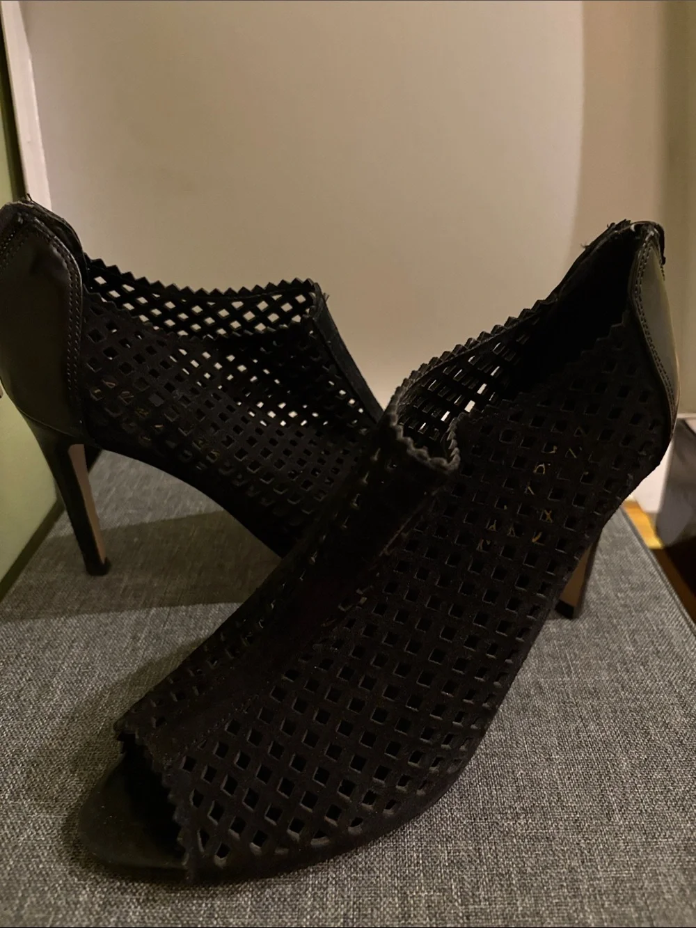 Marc Fisher Black Perforated Peep-Toe Stiletto Booties